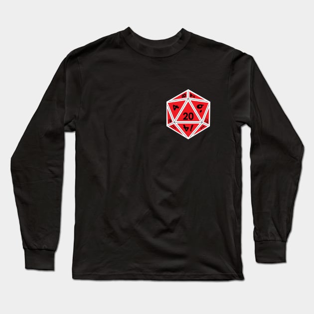 (Pocket) Red D20 Dice (White Outline) Long Sleeve T-Shirt by Stupid Coffee Designs